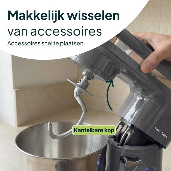Keukenmachine - Keukenrobot mixer - Grote bereidingen - Krachtige 2000W motor - 387 x 238 cm - Grijs van Merkloos — afbeelding 2