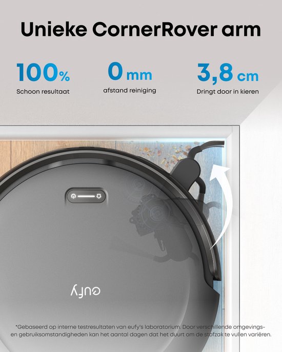 eufy Auto-Empty C10 - Slanke behuizing van 7,2cm - Tapijtreiniger - Edge expansion borstel - Automatisch legen - Point laser en multi-infrarood navigatie