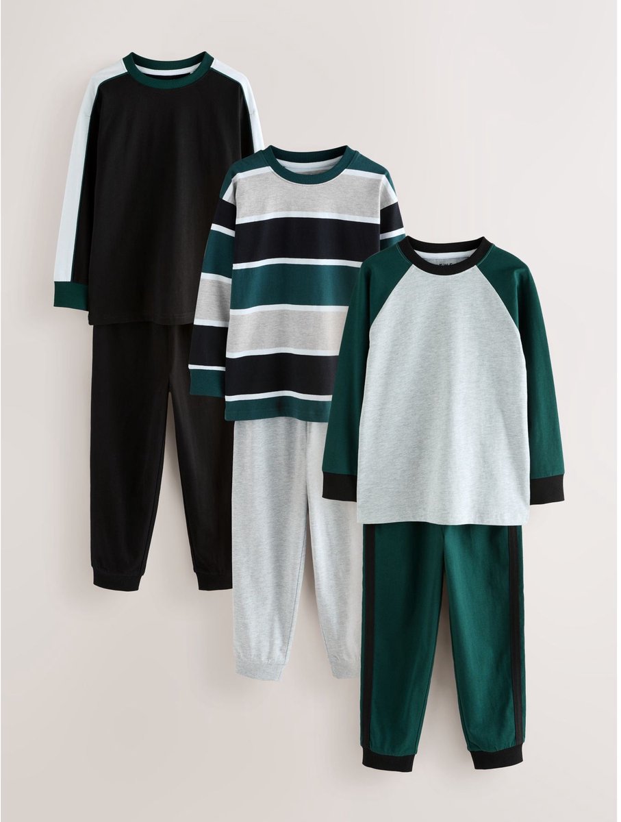 Next - Jongens - Set van 3 joggingpakpyjama's met lange mouwen - Groen