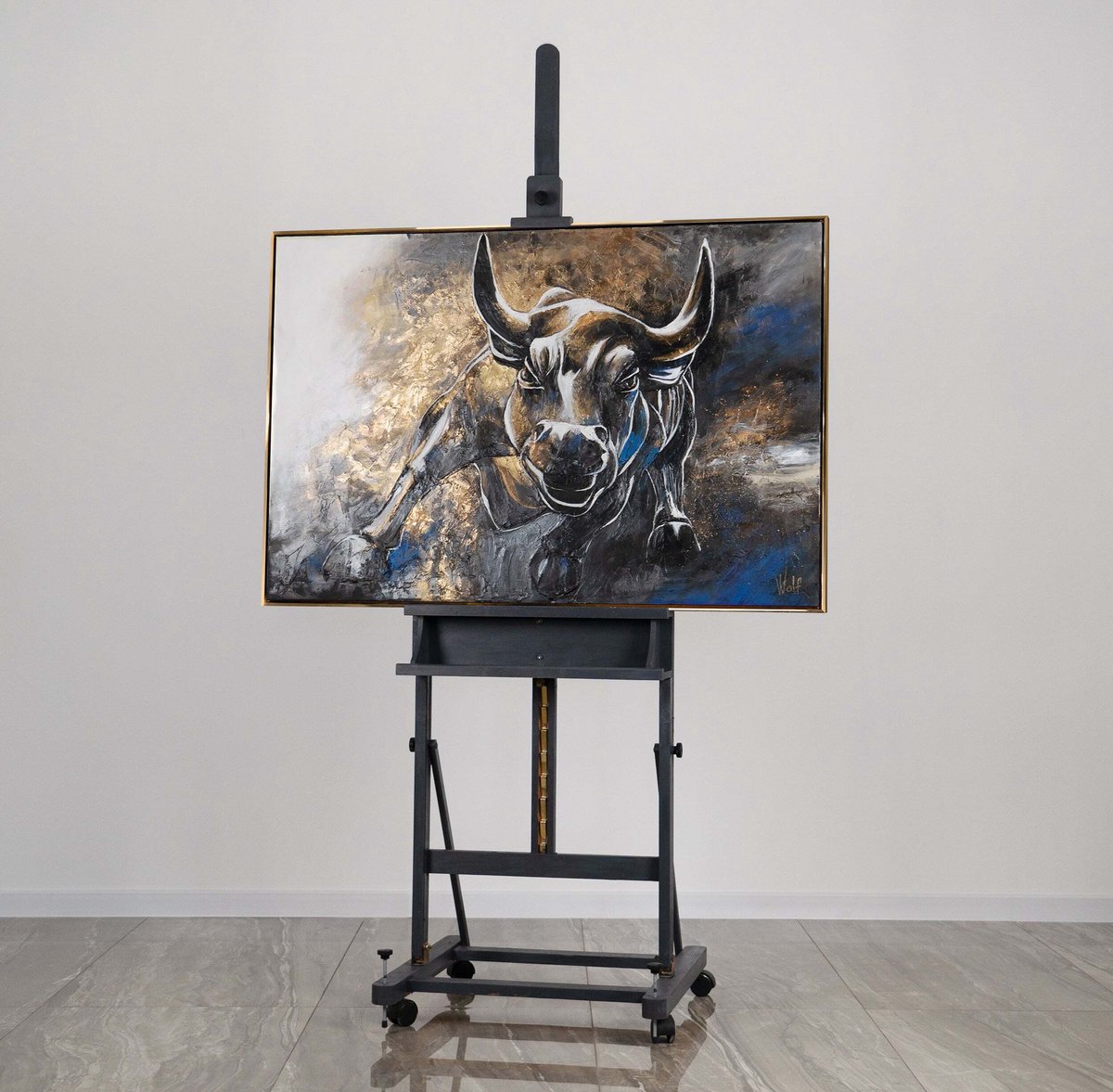 YS Canvas schilderij 120x80 cm handgeschilderd symbool onverschrokkenheid krachtig – YS-Art Gallery – Krachtige wanddecoratie voor woonkamer – Modern schilderij voor kantoor Gold