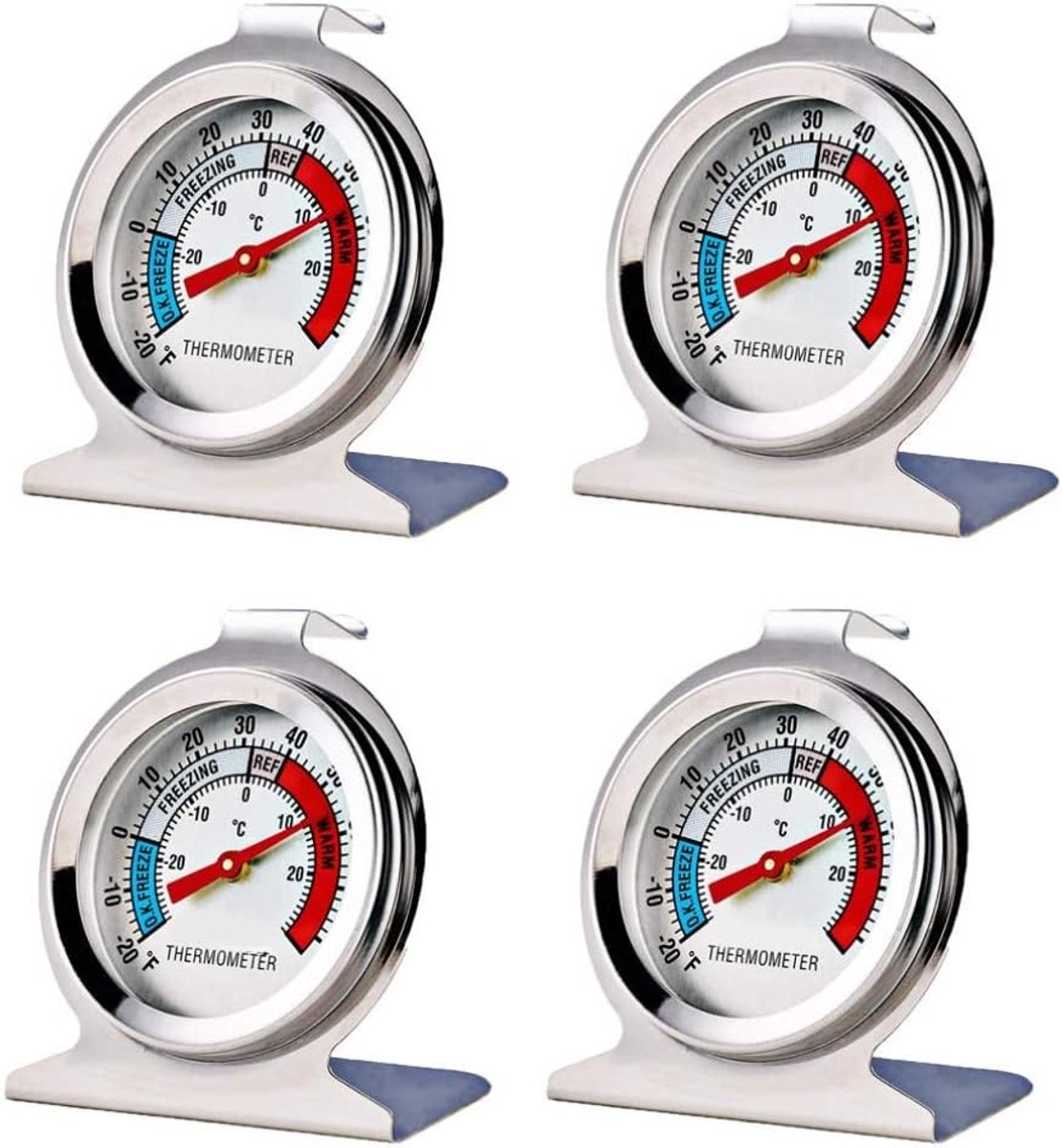 Koelkast Thermometers - Vriezer Meters - Voedselveiligheid Bewaken - Grote Wijzerplaat - 4 Stuks - Zilverkleurig