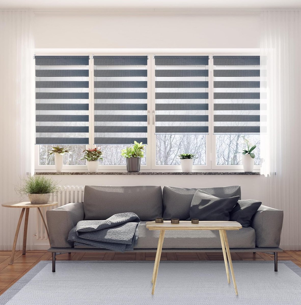 Rolgordijn Dag Nacht - Duorolgordijn Gestreept - Raamdecoratie Zonder Boren - Klemmfix Ide