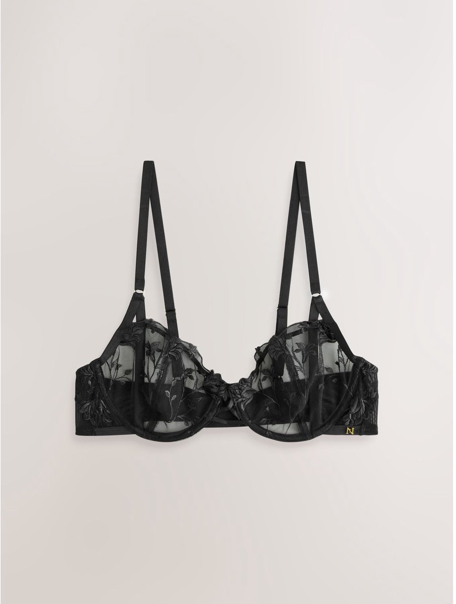 Next Dames - Premium geborduurde balkonbeha zonder vulling - Zwart Black