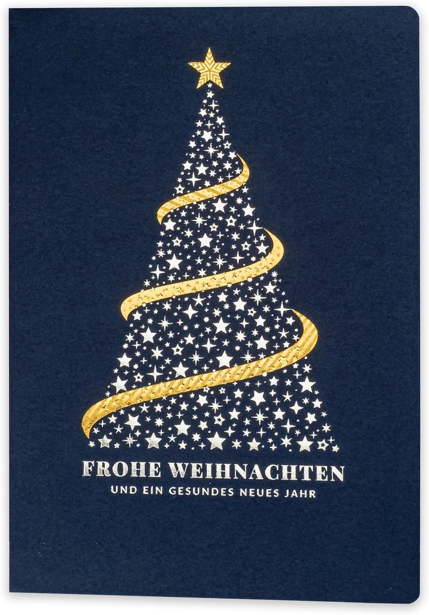 Kerstkaarten Set - Feestelijke Wenskaarten - Gezellige Wensen Versturen - Goudfolie & Preeg - 120 x 170 mm - Marineblauw