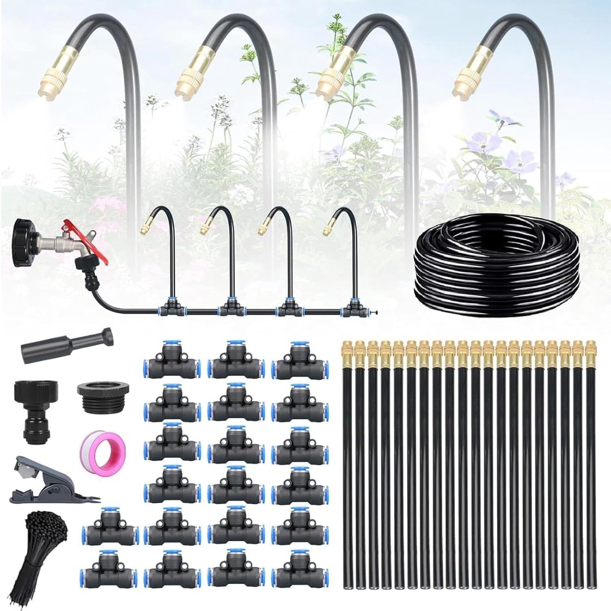 Automatisch Tuin Irrigatiesysteem - Slim Bewateringssysteem Tuin - Planten Water Geven - 360 Graden Sproeiers - 65.6 Ft Set - Zwart