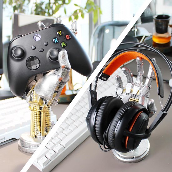 Gaming Standaard - Controllerhouder Hoofdtelefoon - Bureau Decoratie - Uniek Robotarm Design - 10x10x25 cm - Metaal Zilver van Merkloos — afbeelding 3