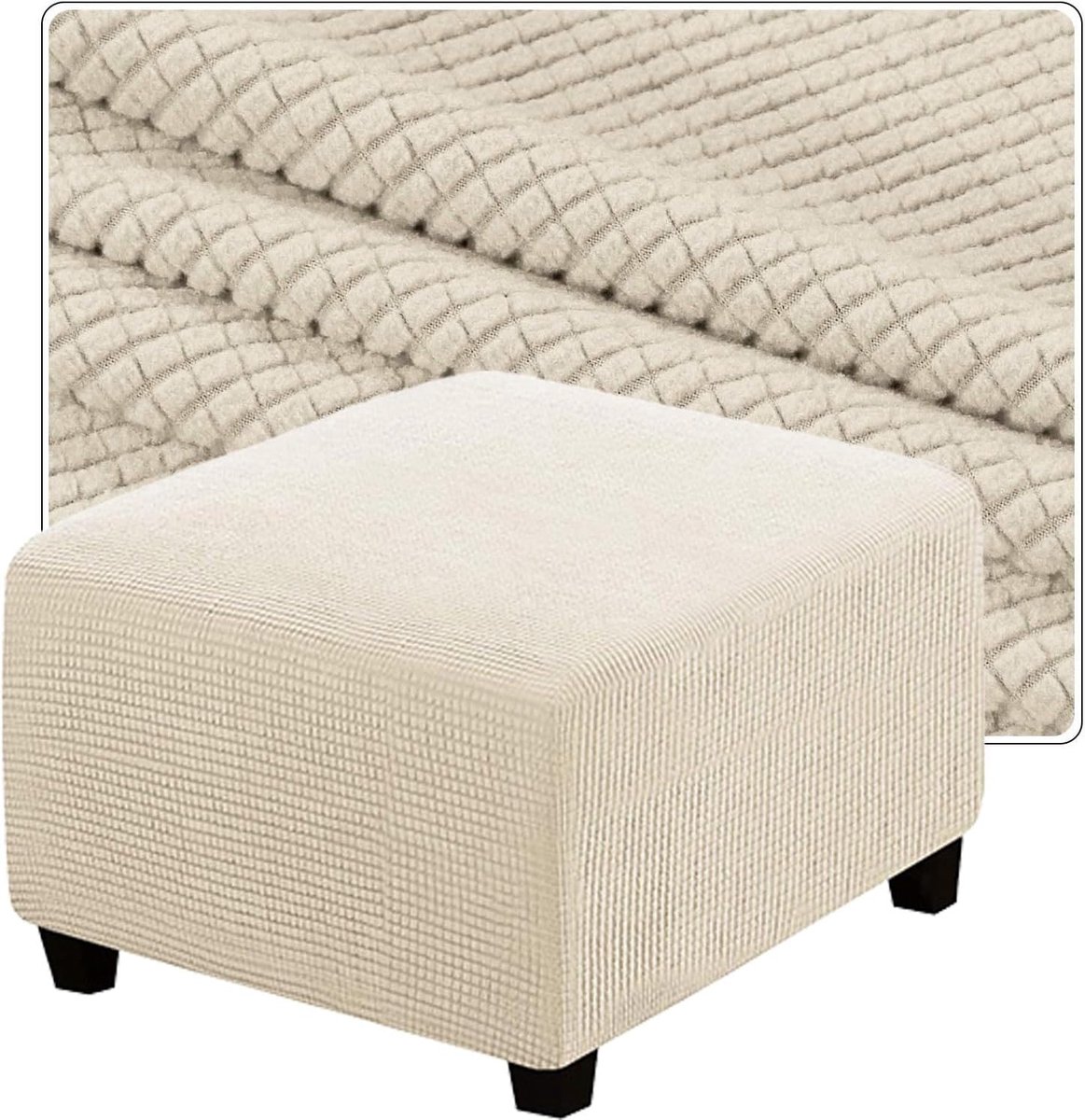 Poef Hoes - Ottomaan Bekleding - Voetenbank Beschermen - Machine Wasbaar - 40x40cm - Beige