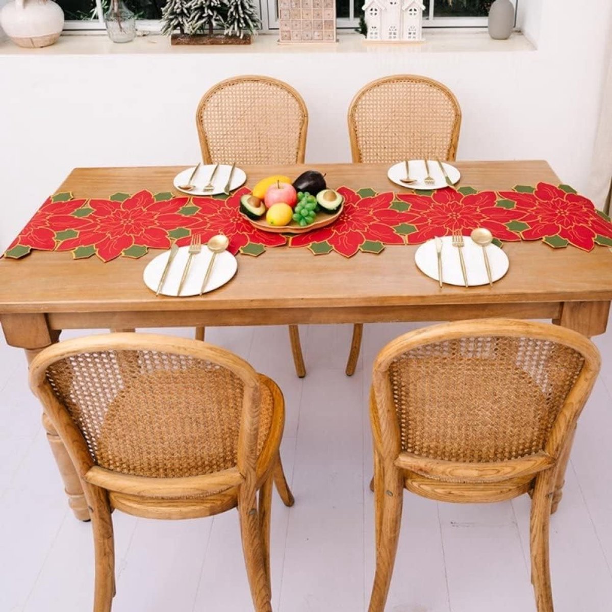 Kerst Tafelloper - Tafelkleed Linnen - Feestelijk D بينما - Duurzaam Materiaal - 175 x 35 Cm - Rood