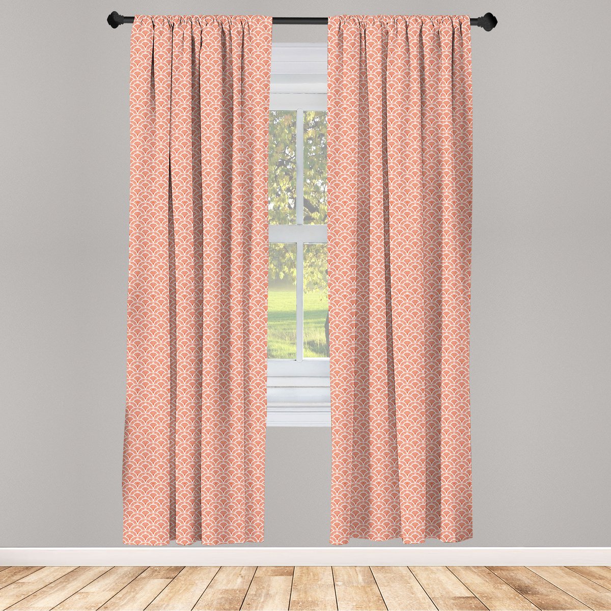 ABAKUHAUS gordijnen in Aziatische stijl, voor de woonkamer en slaapkamer, 2 stuks, 75 cm breed x 175 cm hoog, oranje en wit