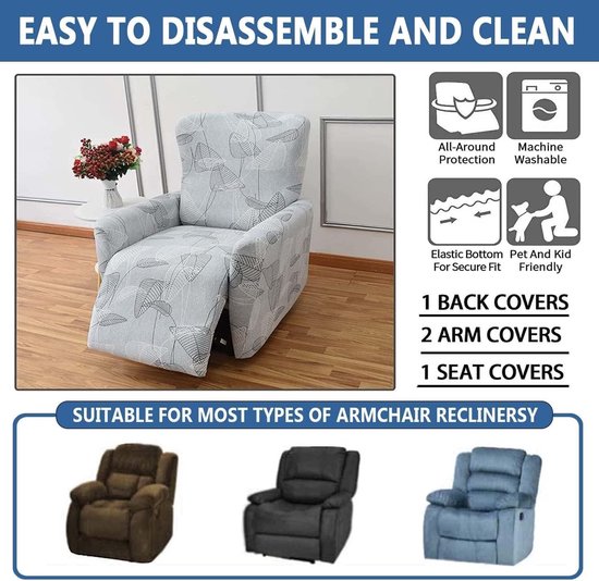 Relax Slipcover Recliner Stoelhoes 4-Delige Lazyboy Bankhoezen Non Slip Reclining Slipcovers met Opbergzakken Meubelbeschermer voor Woonkamer (Color : 6#, Size : 1seat) — afbeelding 2