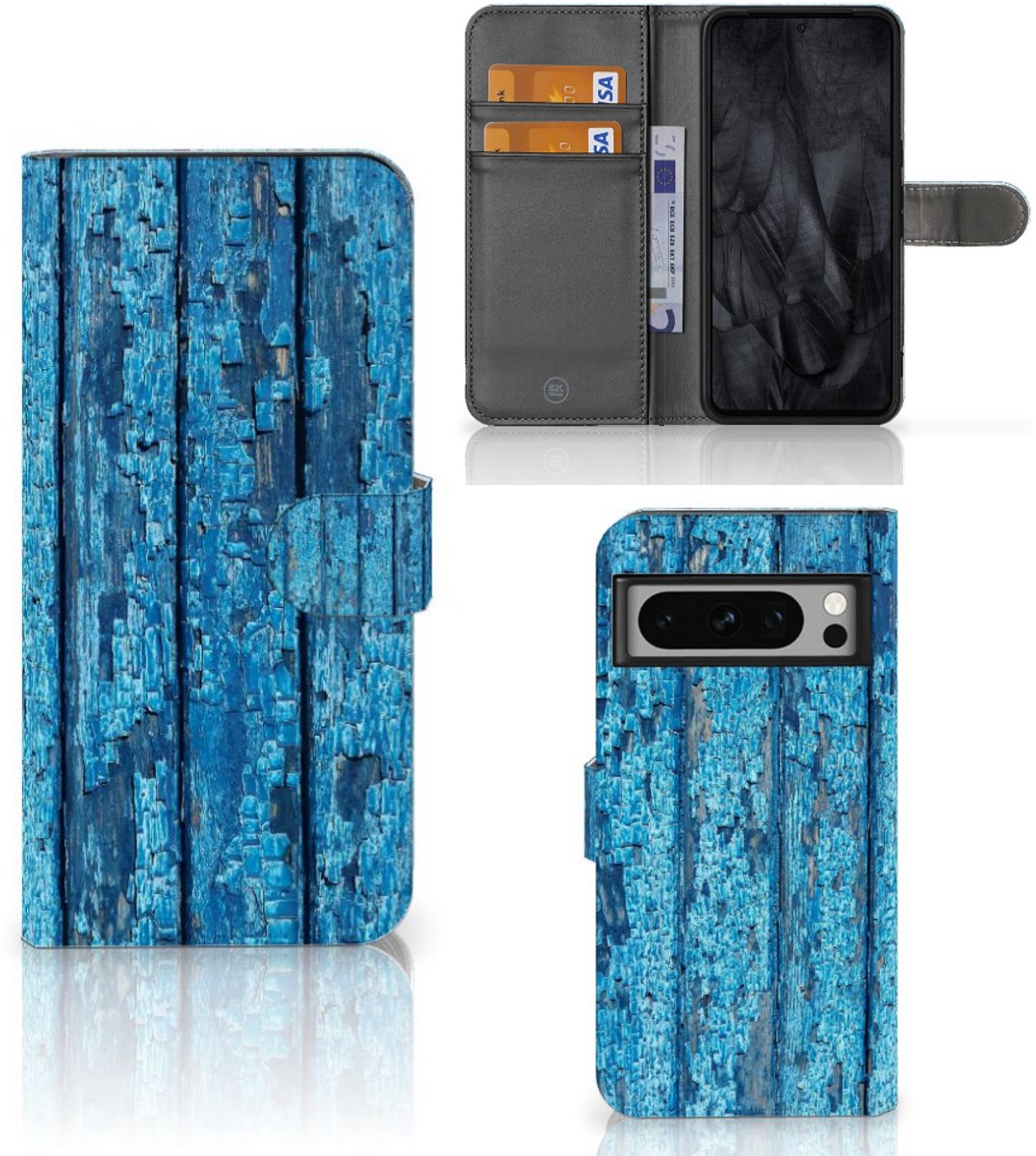 Google Pixel 8 Pro Book Style Case Wood Blue