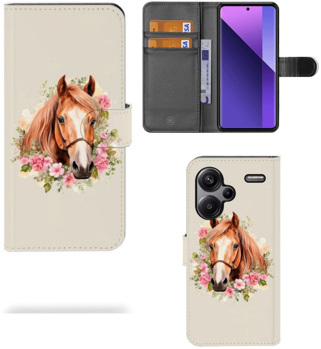 Telefoonhoesje met Pasjes voor Xiaomi Redmi Note 13 Pro Plus Paard