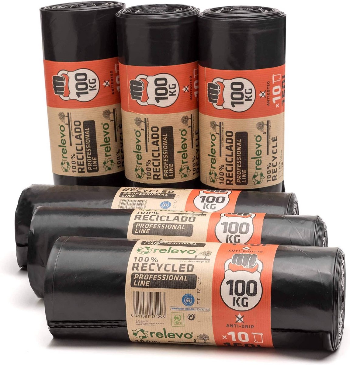 100% Gerecyclede Vuilniszakken - Extra Sterk, 150L, 60 Stuks