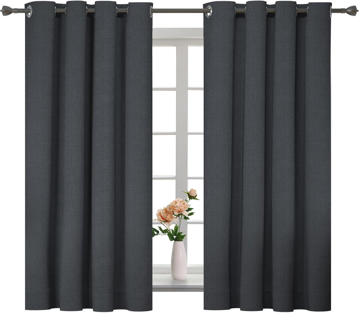 Verduisterende Thermogordijnen Set van 2 – Linnen Effect, 140x145cm, Isolerend voor Koude en Warmte, Ideaal voor Slaapkamer en Woonkamer, Grijs