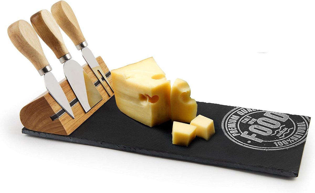 Snijplank en Kaaspunt Set van Premium Leisteen en RVS