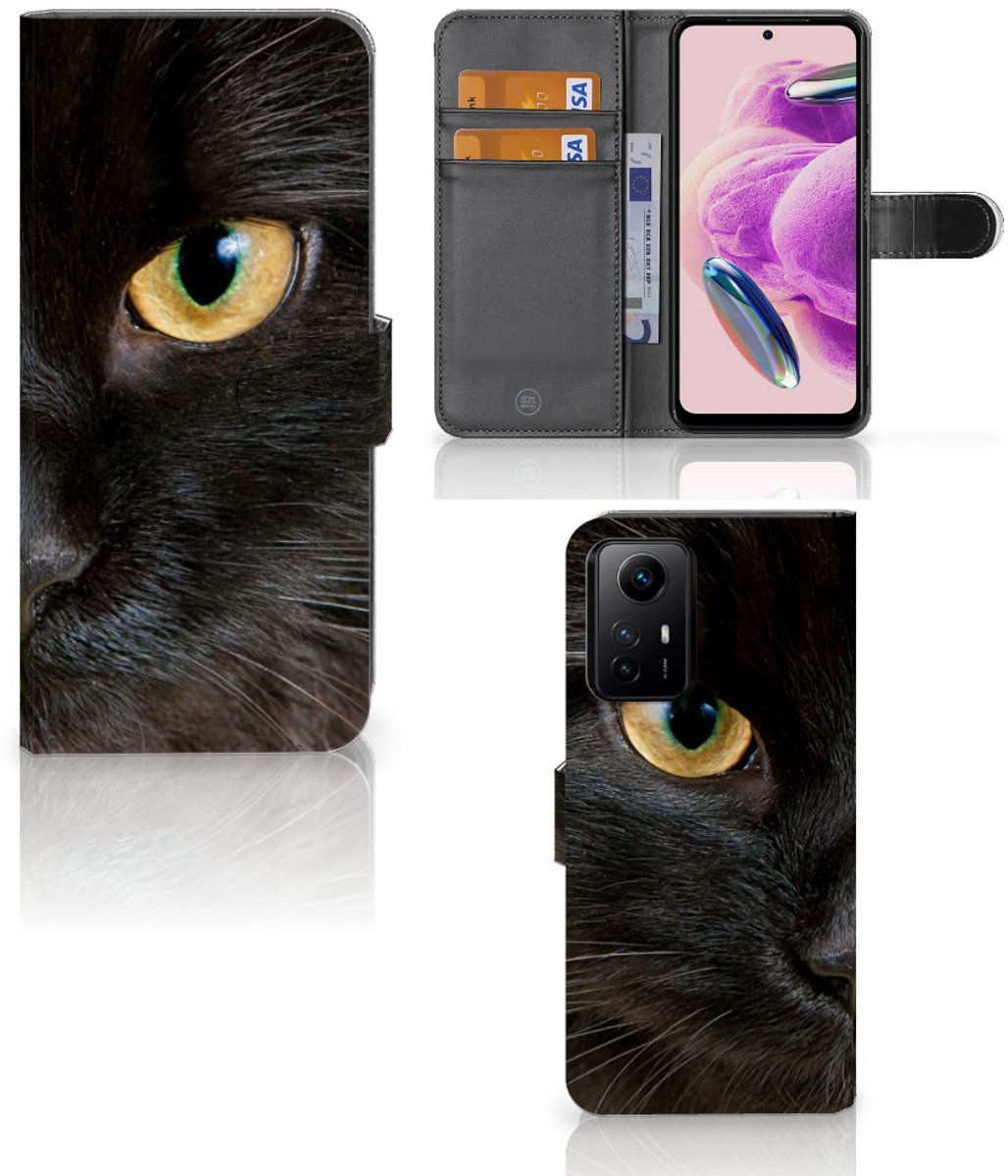 Xiaomi Redmi Note 12S Telefoonhoesje met Pasjes Zwarte Kat