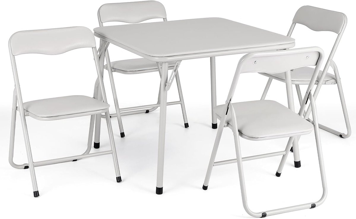5-Delige Opvouwbare Kindertafel en Stoelen Set - Speeltafel met 4 Stoeltjes - Gewatteerd (PU Leer) - Metaal - Beige