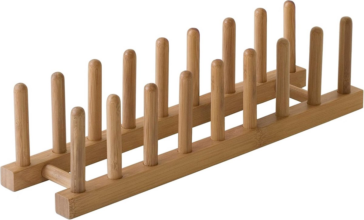 Bamboe Houten Bordenrek en Pot Deksel Houder - 15,3 x 4,4 x 4 cm