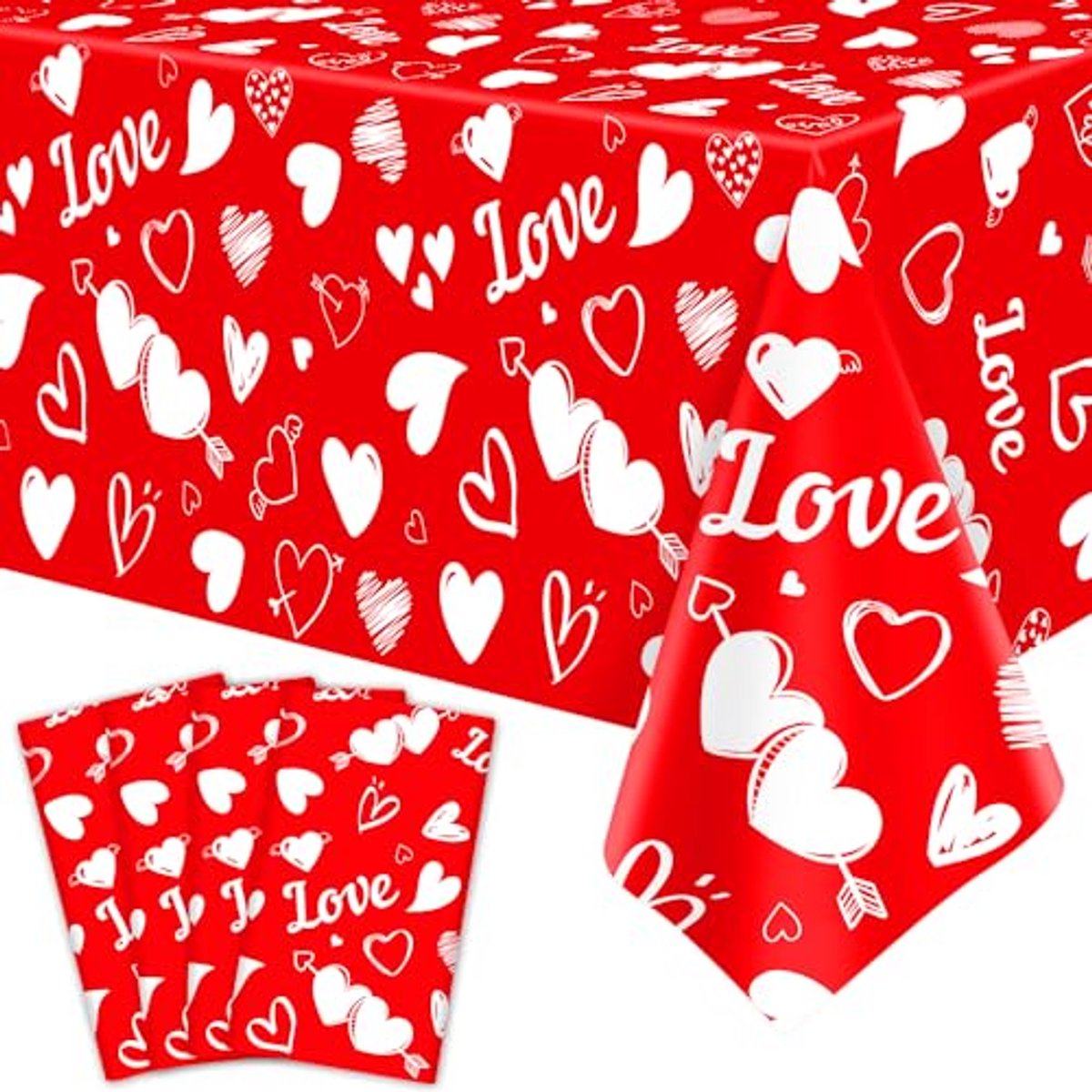 Ultiluxe® Tafellaken Wegwerp - Love - Dun Tafelkleed - Tafeldecoratie - 130 x 220 cm - Valentijn Decoratie - Waterafstotend - Kunststof - Hartjes - Liefde - Voor feestjes en verjaardagen - Rood/wit