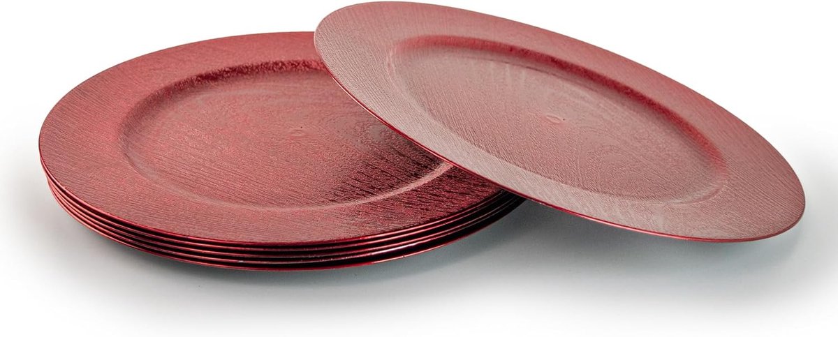 Set van 6 laderplaten met houteffect - 33cm - rood