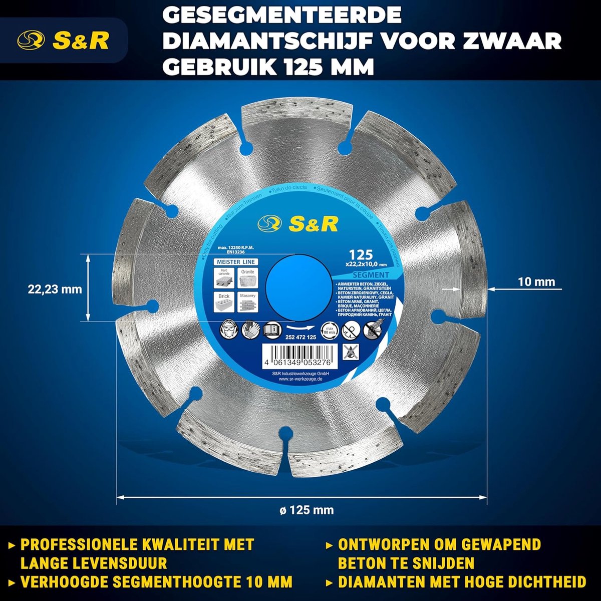 Diamantdoorslijpschijf 125mm – Professionele Kwaliteit voor Beton, Graniet en Natuursteen | Koeling & Antitrilling voor Haakse Slijpers en Machines