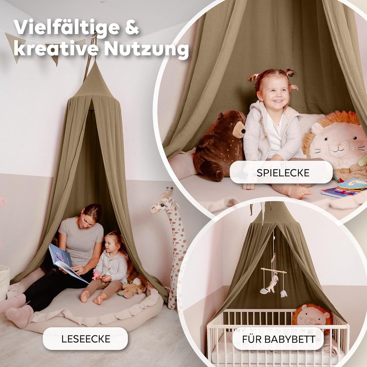 Handgemaakt Baldakijn voor Kinderkamer - 100% Katoen Mousseline Bedhemel voor Jongens en Meisjes in 12 Kleuren