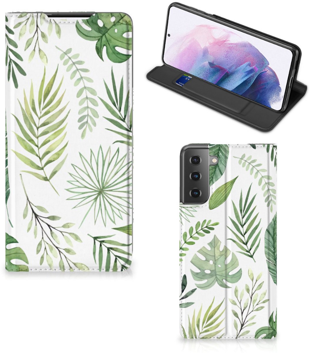 Standcase Hoesje voor Samsung Galaxy S21 Plus Smart Cover Leaves