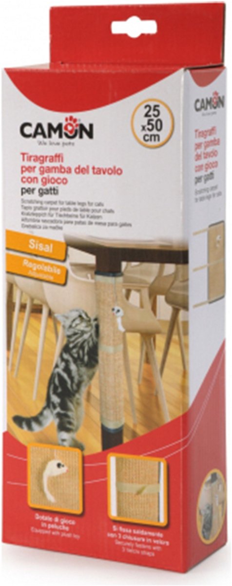 Camon - sisal en polyester krabmat voor katten en kittens- voor tafelpoten - voorzien van leuk kattenspeeltje - 25 x 50 cm -