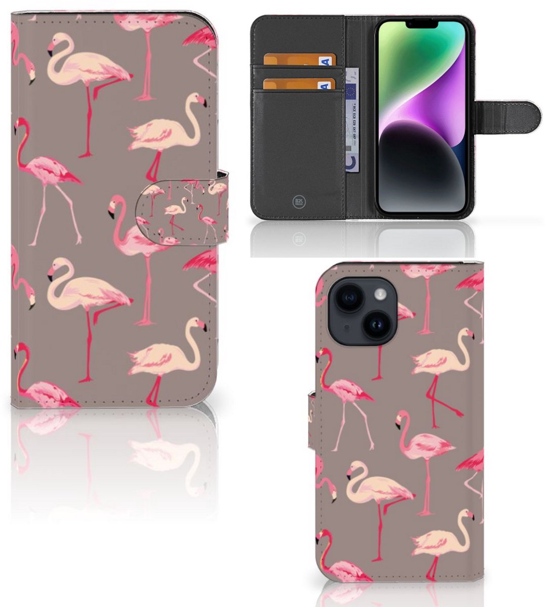 iPhone 15 Telefoonhoesje met Pasjes Flamingo