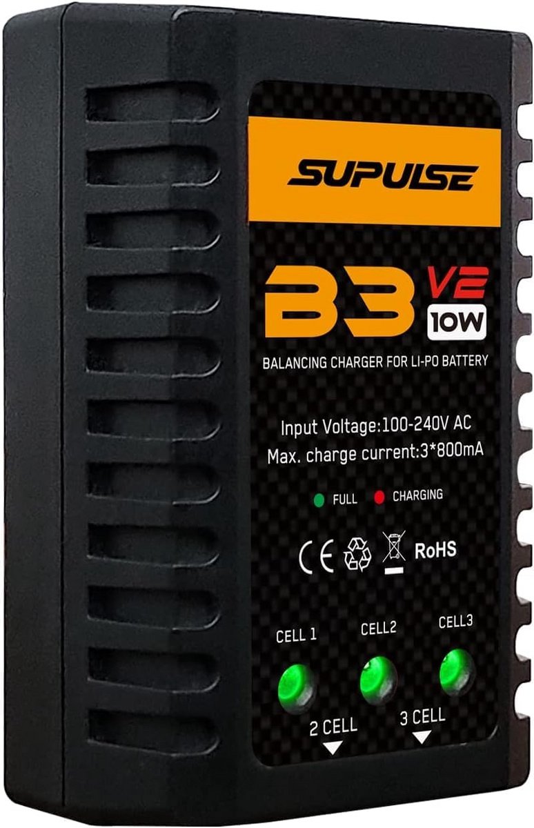 10W Lipo Oplader voor 2-3S RC Auto, Boot & Vliegtuig - Snel & Compact - 100-240V