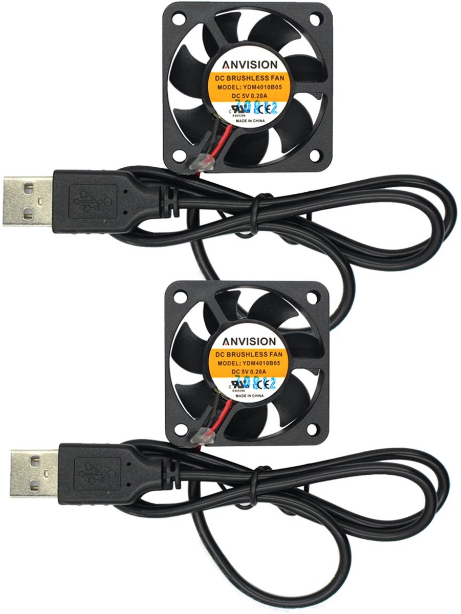 Ventilator 40 x 40 x 10 mm met dubbele kogellagers en USB-kabel - 2 stuks