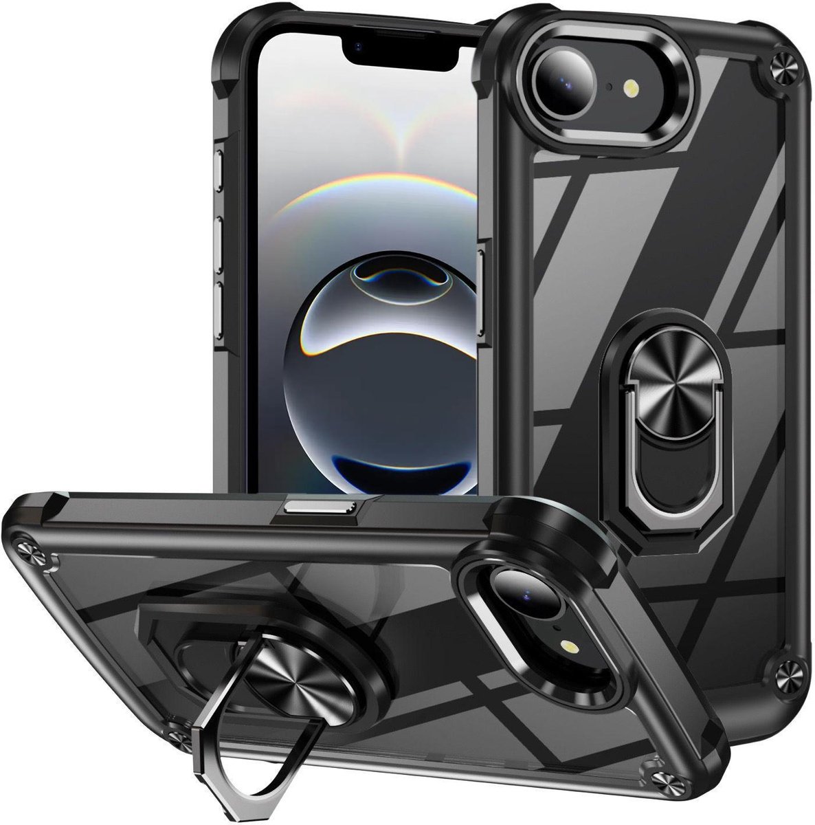 Mobigear Hoesje geschikt voor Apple iPhone 17e Telefoonhoesje Hardcase | Mobigear Crystal Ring Backcover met Ringhouder | iPhone 17e Case | Back Cover - Zwart
