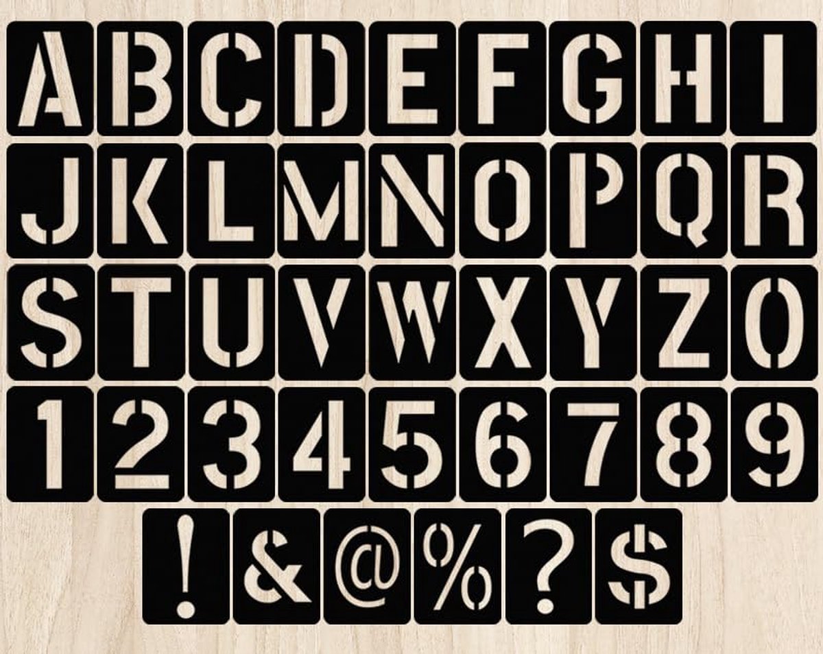 Set van 42 Herbruikbare Lettersjablonen - Voor Houtbewerkingen en DIY Projecten - 10 cm