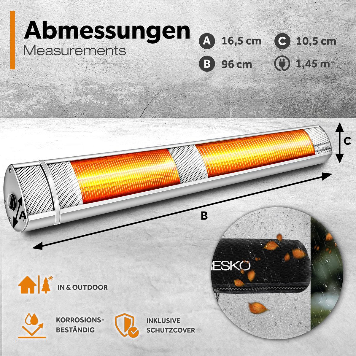 TRESKO infrarood verwarming, 3000 W, met afstandsbediening, elektrisch, voor op het terras, met 3 warmtestanden, terrasverwarming voor binnen en buiten, infrarode wandverwarming, verwarming voor de – foto 2