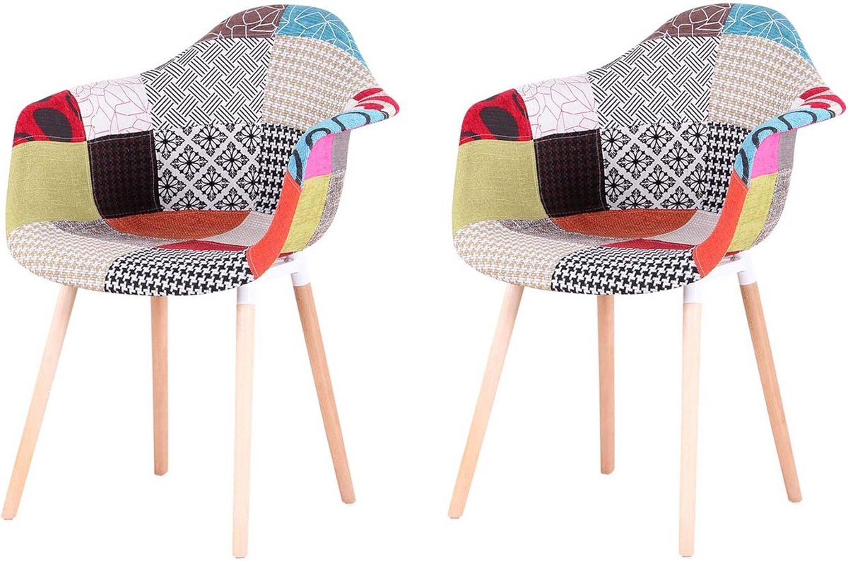 Set van 2 Patchwork Eetkamerstoelen Scandinavisch Design - Rood