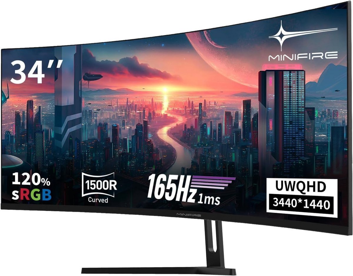 34 Inch UWQHD Gebogen Gaming Monitor 165Hz UltraWide Monitor 1ms VA Paneel