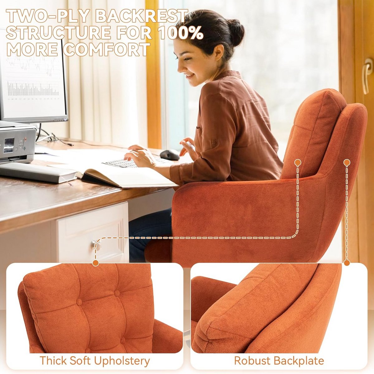 Ergonomische Bureaustoel met Wielen en Armleuningen in Hoogte Verstelbaar thumbnail 5