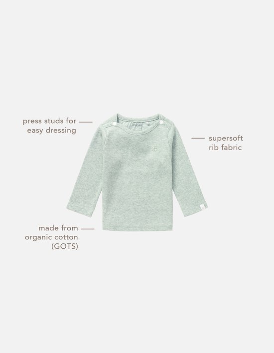 Lichtgroen geribd longsleeve shirt met drukknoopjes voor makkelijk aankleden, van zachte biologische katoen.