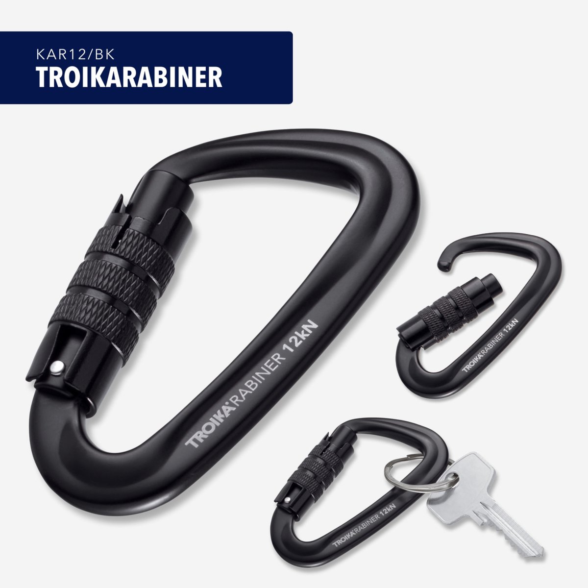 De TROIKARABINER is gemaakt voor zware belasting – met een veilige draaisluiting en een trekkracht van 12 kN. Gemaakt van 7075 aluminium van hoge kwaliteit, ook gebruikt in de luchtvaart en autosport. Lichtgewicht, sterk en betrouwbaar