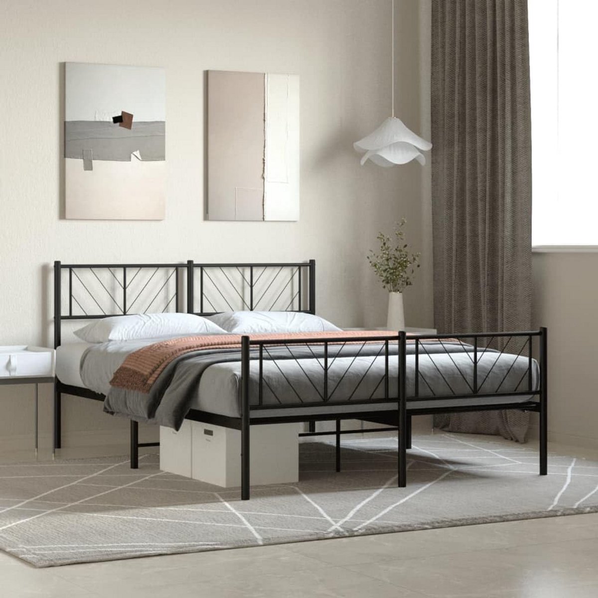 Stalen Bedframe met Hoofdeinde en Voeteneinde 120x200 cm - Zwart Tweepersoonsbed