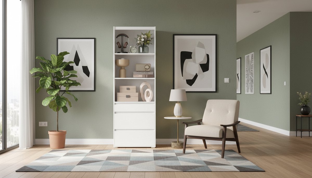 Boekenkast met Lades 180 cm – Casa Velluto Aurora Luxe – Hoge Opbergkast met 3 Laden en Verstelbare Planken – Moderne Smalle Kast Sneeuwwit 30 x 57,1 x 180 cm – Voor Woonkamer, Slaapkamer en Studeerkamer