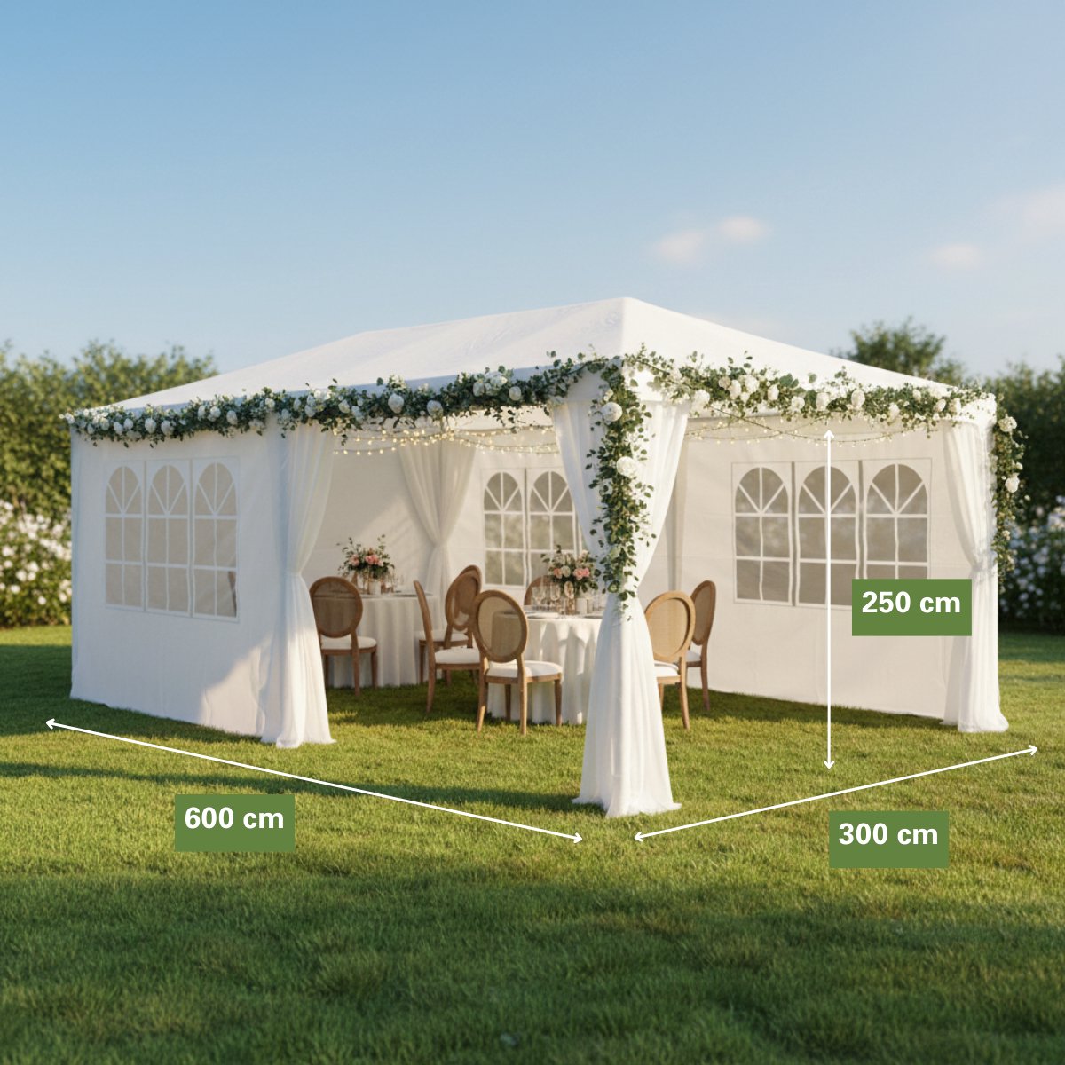 Kinzo Partytent 3x6 m - Tent Paviljoen voor 70 Personen - Tuinpaviljoen met 6 Zijwanden - Tuintent met Nokhoogte 2.5m - Feesttent Waterdicht en UV Bestendig - Wit – foto 3