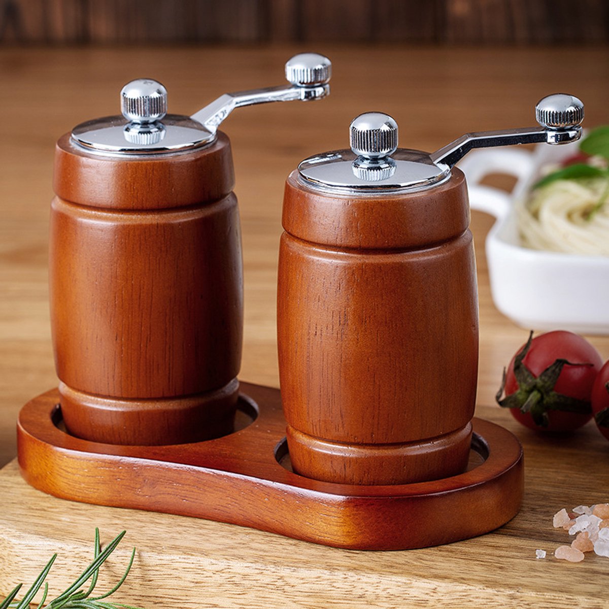 Handmatige Houten Peper & Zeezoutmolen Fles – Voor Keuken & Huisgebruik – Veelzijdige Houten Kruidenmolens – Set van 2 stuks – Hervulbaar