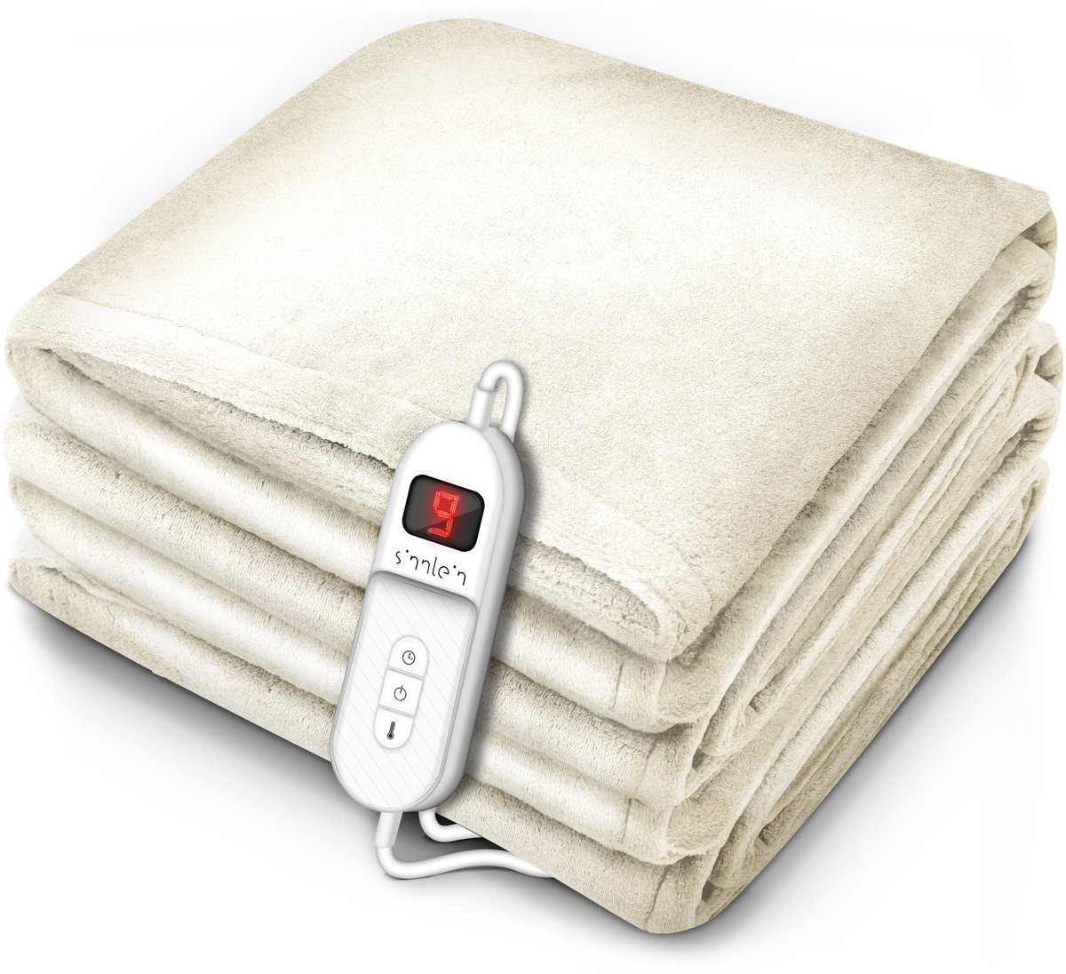 Sinnlein® - Elektrische deken creme - fleece deken - warmte deken elektrisch - verwarmde deken XXL - verwarmingsdeken - 160 x 120 cm - automatisch uitschakelen - knuffeldeken - timerfunctie - 9 temperatuurniveaus wasbaar tot 40 °C - digitaal display