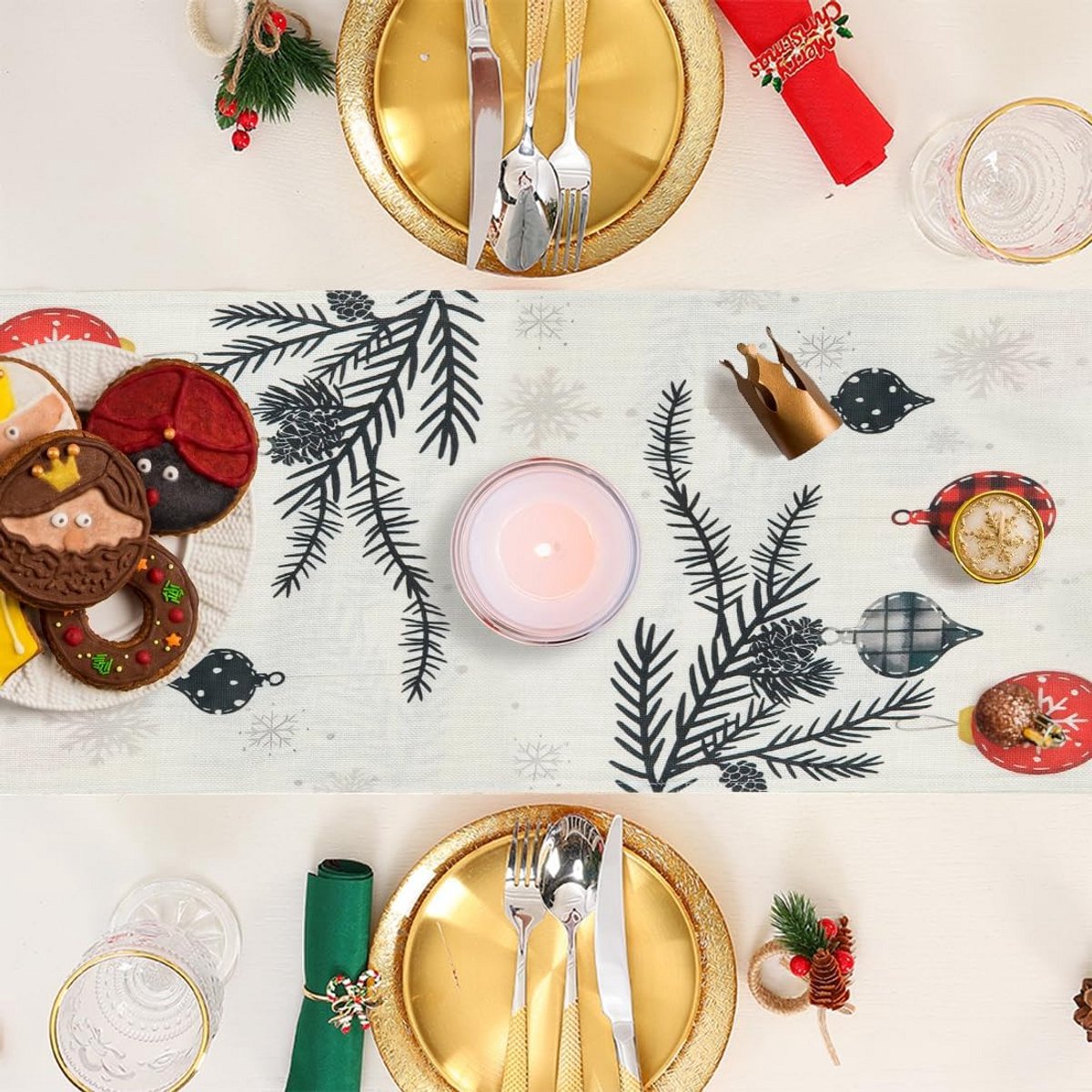 Tafelloper Kerst Rood Kerstboom 33x275 cm Moderne Winter Decoratie