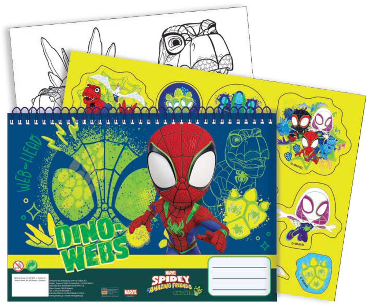 Spiderman Spidey Dino-Webs A/4 spiraal schetsboek met 40 vellen en stickers