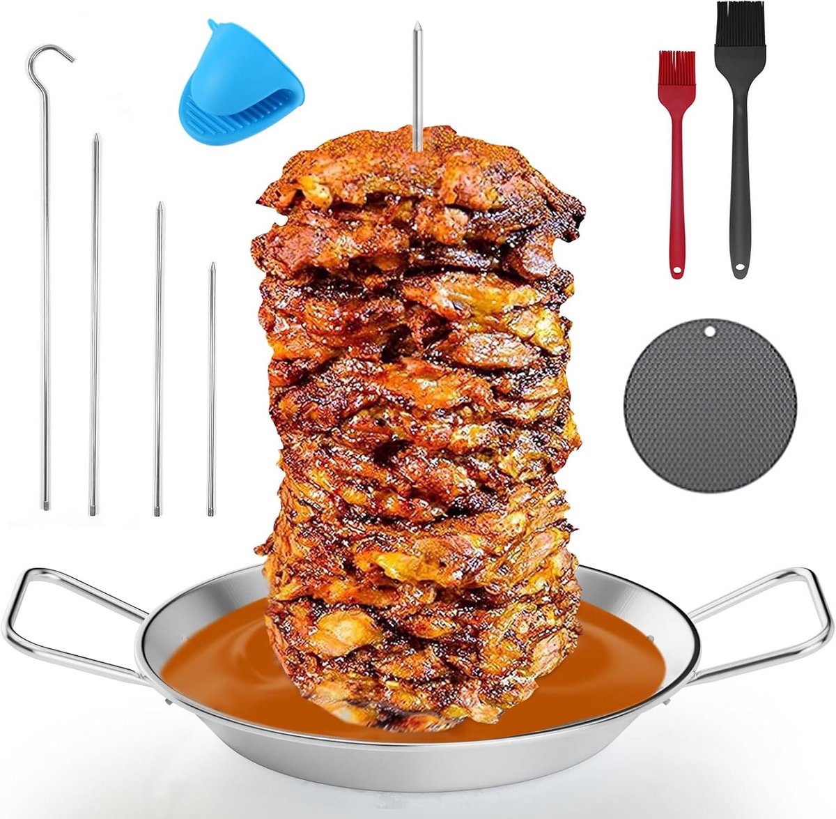 Verticale roestvrijstalen Kebab Grill Set met 4 Afneembare Spiesen en Accessoires