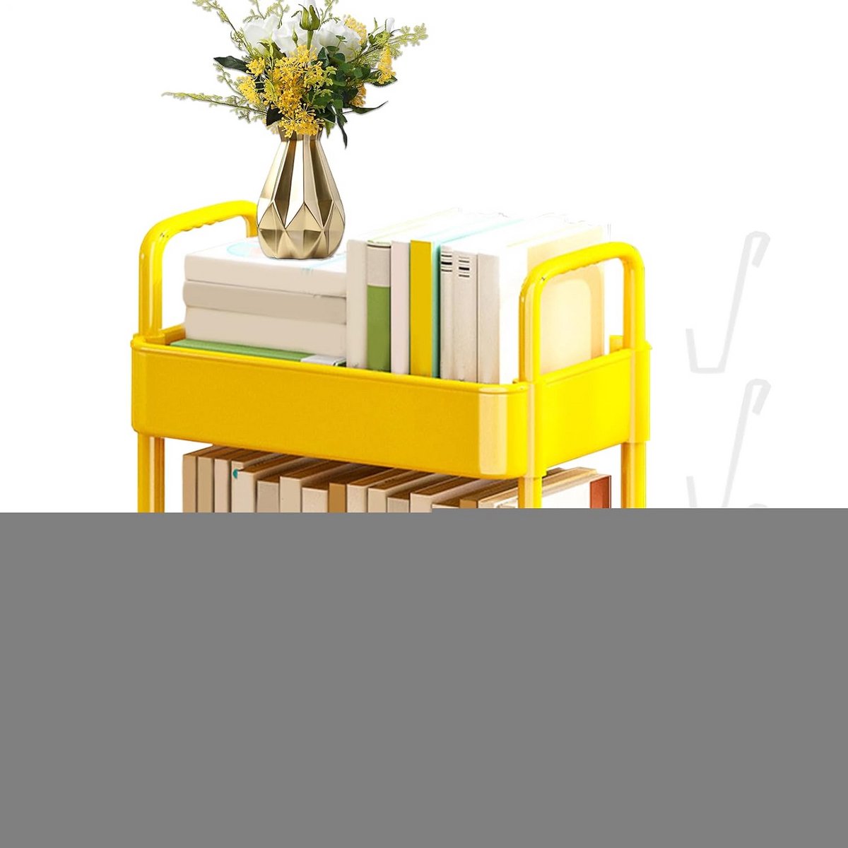 Verrijdbare Boekenplank Trolley met Wieltjes - 2 Laags Multifunctioneel Opslagrek