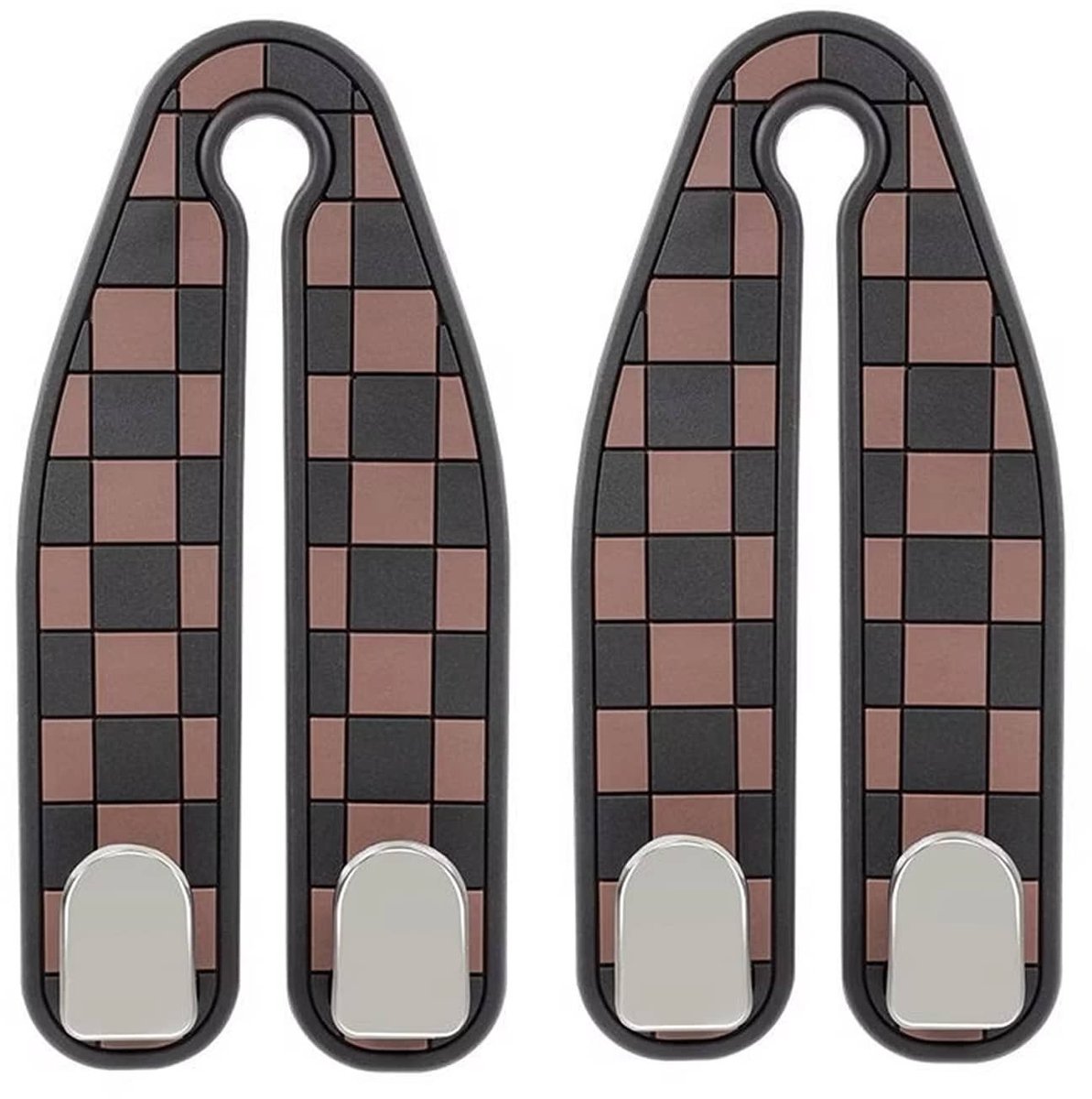 2 Pack - Auto Hoofdsteun Haakjes – Sterke Autostoel Hangers & Organizer Haken - Split Bruin