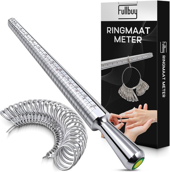 Fullbuy® Jauge de Taille de Bague - Jauge de Bague - Convient pour les tailles EU, françaises et US - Ensemble complet de Jauge de Bague avec Mandrin – Acier inoxydable